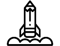 black and white icon for testing launch rocket ship penchil