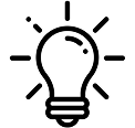 black and white icon of a lightbulb