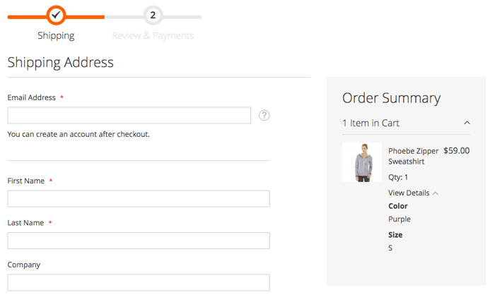 Screenshot of Magento 2 checkout